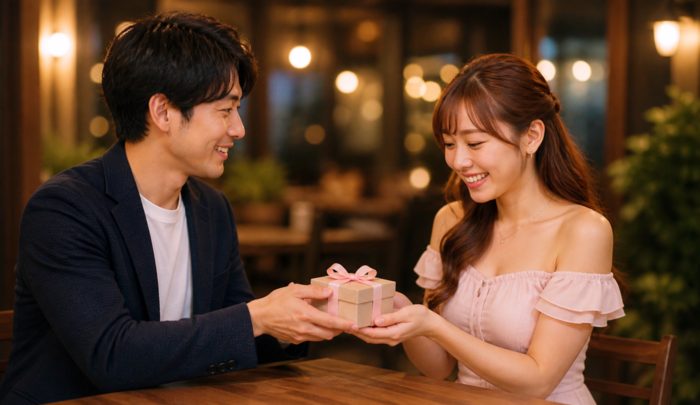 同伴時にプレゼンをもらい喜ぶキャバ嬢