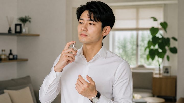 香水をつける男性