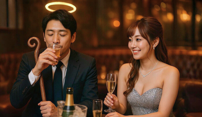神客と呼ばれるお客がお酒を飲んでいる