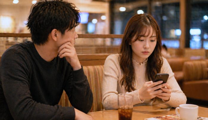 アフターがキャバ嬢の営業だったため、キャバ嬢がスマホを操作しがちなシーン