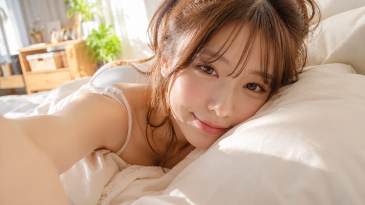 寝起き写真を自撮りするキャバ嬢