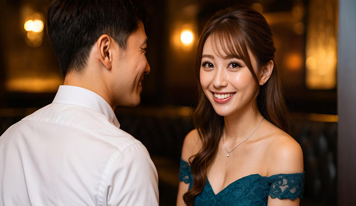 ムダ毛の手入れをした男性を近くでみているキャバ嬢