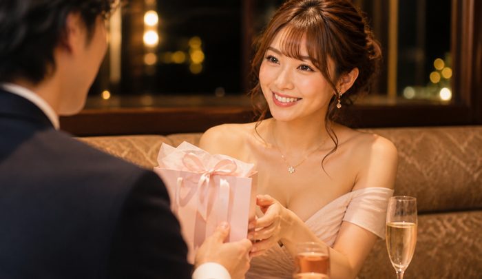 リップをプレゼントされて喜ぶキャバ嬢