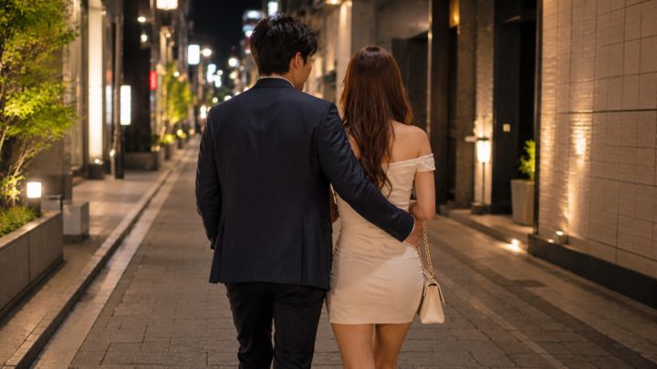 アフター終わりにホテル街を歩く男性とキャバ嬢
