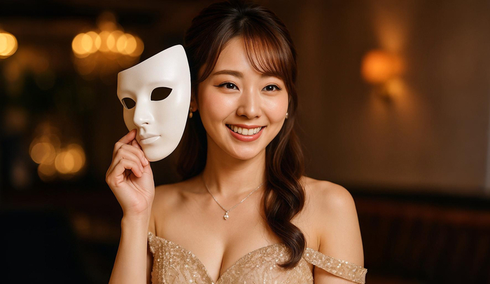 キャバ嬢が仮面を外している(源氏名と本名の関係性を表現)