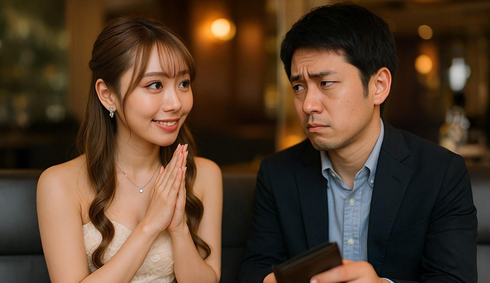 キャバ嬢にドリンクを催促されて、戸惑っている男性