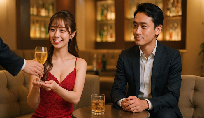 キャバ嬢にドリンクを出すスマートな振る舞いの男性