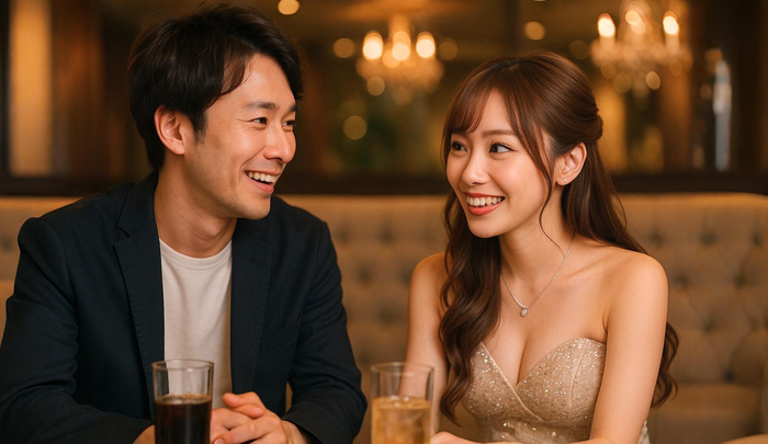 初めてのキャバクラを楽しんでいる男性