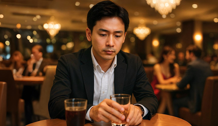 初めてのキャバクラを楽しめていない男性の様子
