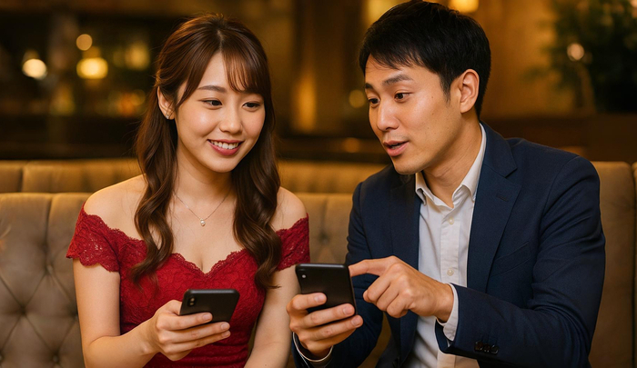 キャバ嬢にインスタアカウントを聞いている男性