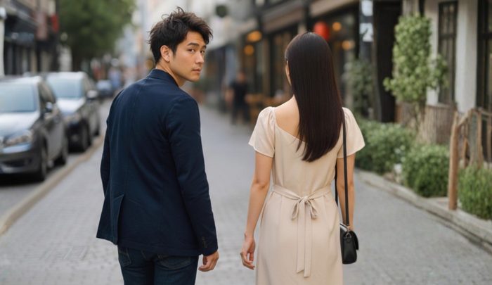 美人局を警戒して振り向く男性
