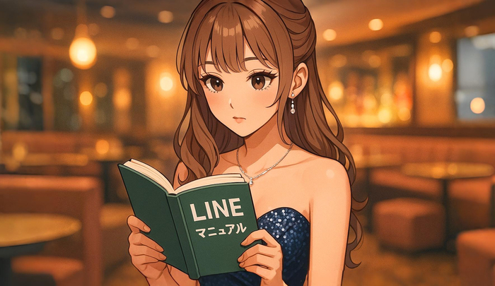 LINEマニュアルの本を読むキャバ嬢