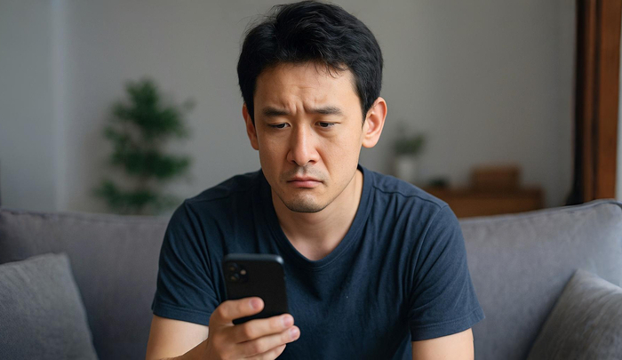キャバ嬢からのLINEに浮かない顔をしている男性
