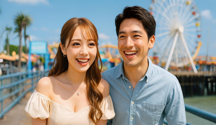 レジャースポットを楽しむキャバ嬢と男性
