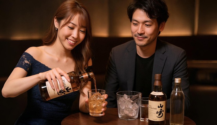 指名客のボトルで水割りをつくるキャバ嬢