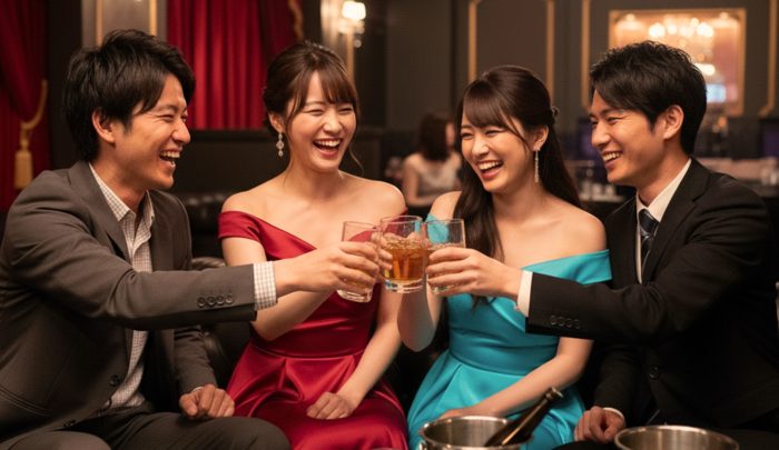 キャバクラでワイワイ賑やかに飲んでいる20代男性
