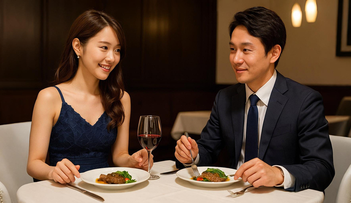 キャバ嬢と同伴で食事する男性