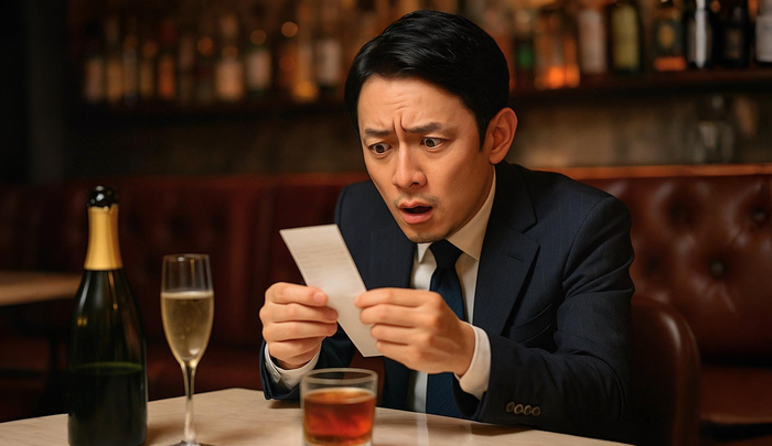 キャバクラでの請求が予想以上で驚いている男性