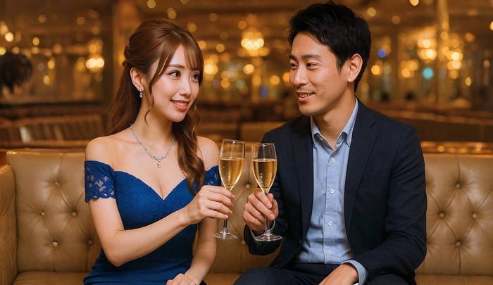 平日のキャバクラで、キャバ嬢とゆったり会話を楽しむ男性