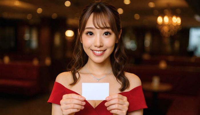 A hostess handing a name card at a cabaret club.