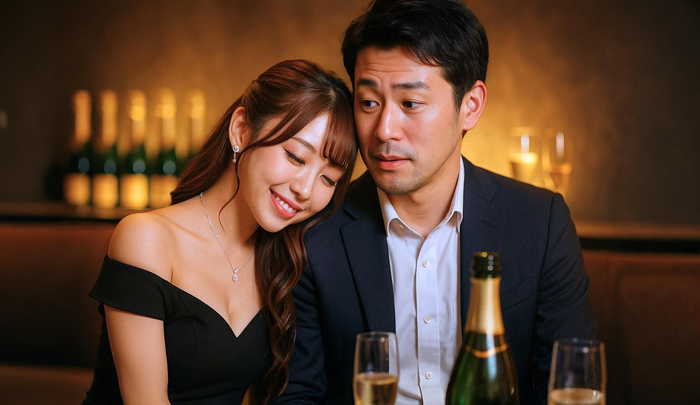 男性に甘えてよりかかるキャバ嬢
