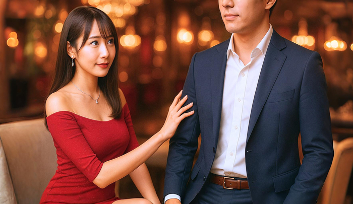 男性の服装をチェックしているキャバ嬢