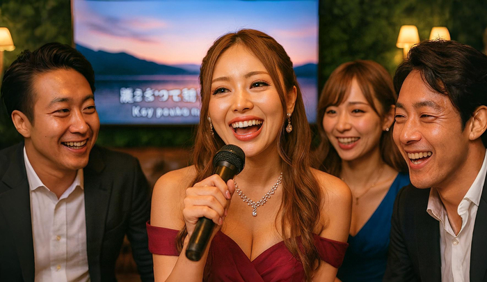 キャバクラのVIPルームでカラオケを楽しむ男性とキャバ嬢
