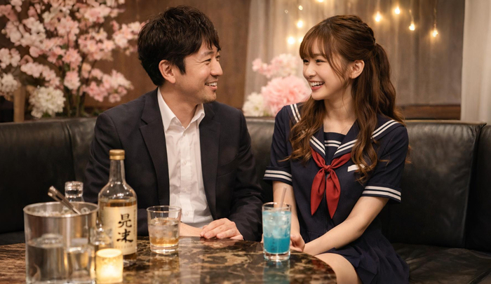 いつものドレス姿とは違って制服コスプレでギャップを感じさせるキャバ嬢