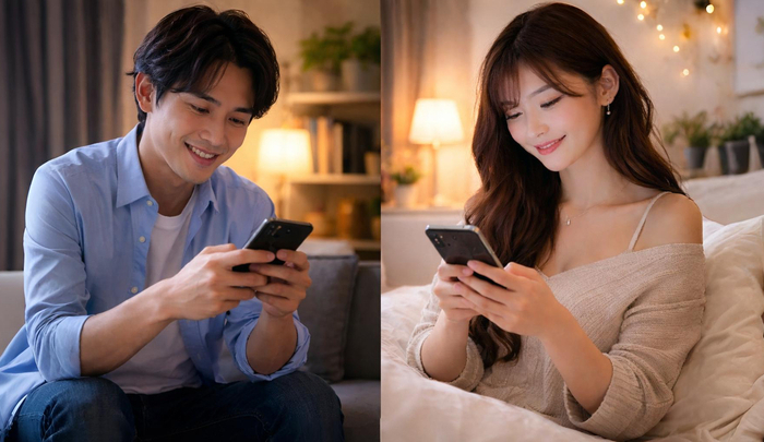 楽しそうにLINEをつづける男性とキャバ嬢