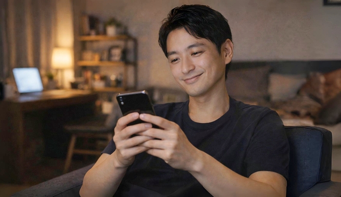 キャバ嬢からのLINEに満足そうな男性