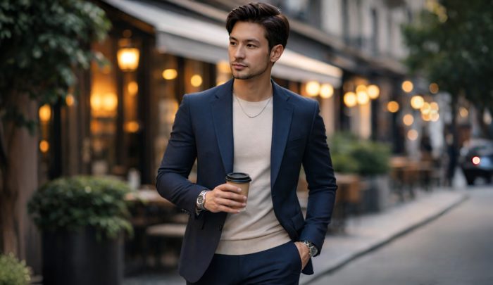 セットアップで清潔感を感じさせる男性