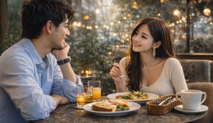 休日にランチをするキャバ嬢と男性