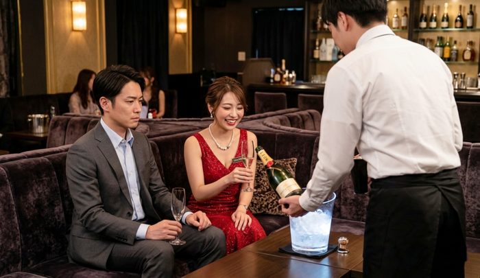 無理してシャンパンを入れた男性と喜ぶキャバ嬢