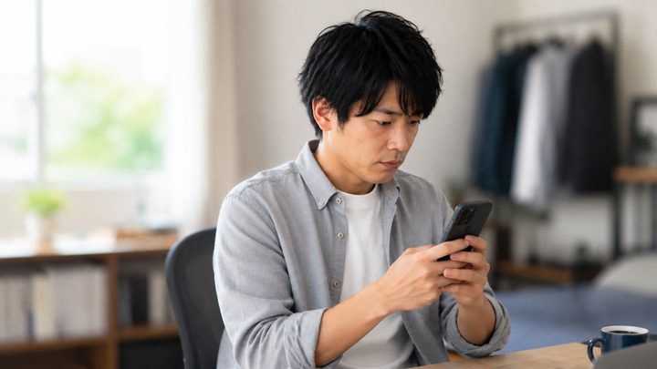 自宅で出会い系をやっている男性